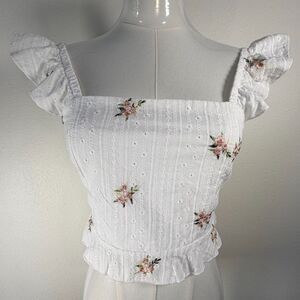 Kirious Los Angeles Crop Top Women Small White Eyelet Floral Tie Back